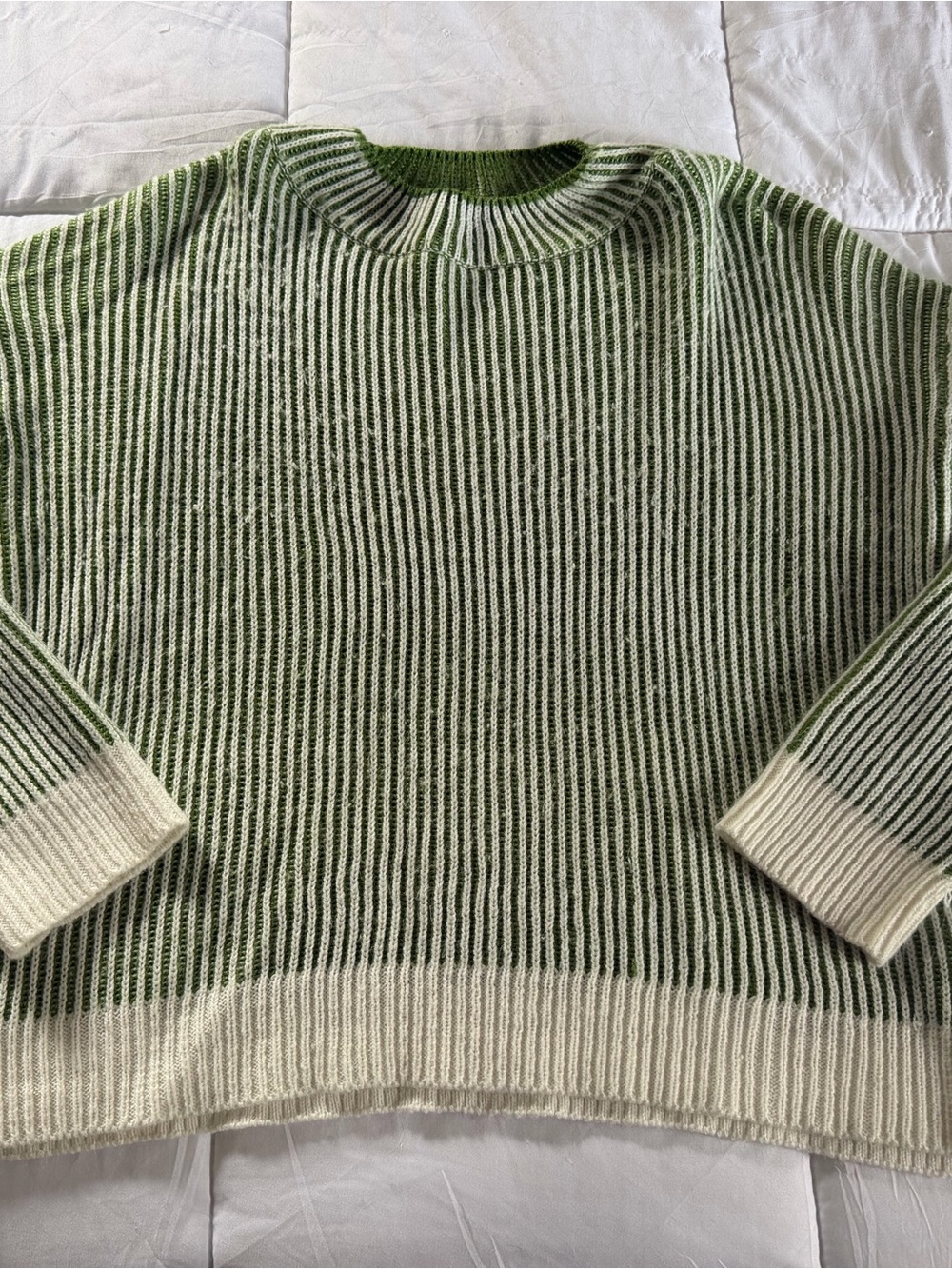SHEIN Green & Cream Striped Crewneck Sweater